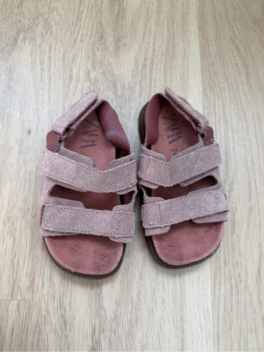 Zara Kids Dusty Pink Suede Triple-Strap Sandals